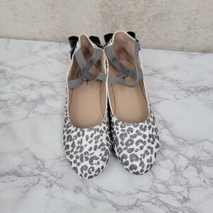 Monkey Feet Women's Euro 41 White Gray Leopard Sparkle Ballet Flats NEW